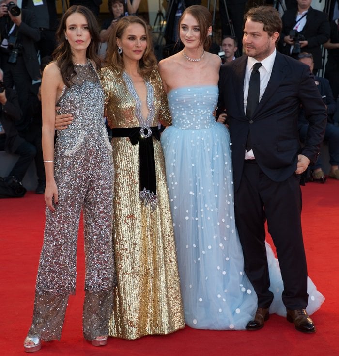 Natalie Portman, director Brady Corbet, Raffey Cassidy, and Stacy Martin at the premiere of their new movie 'Vox Lux' during the 2018 Venice Film Festival at Sala Grande in Venice, Italy, on September 4, 2018