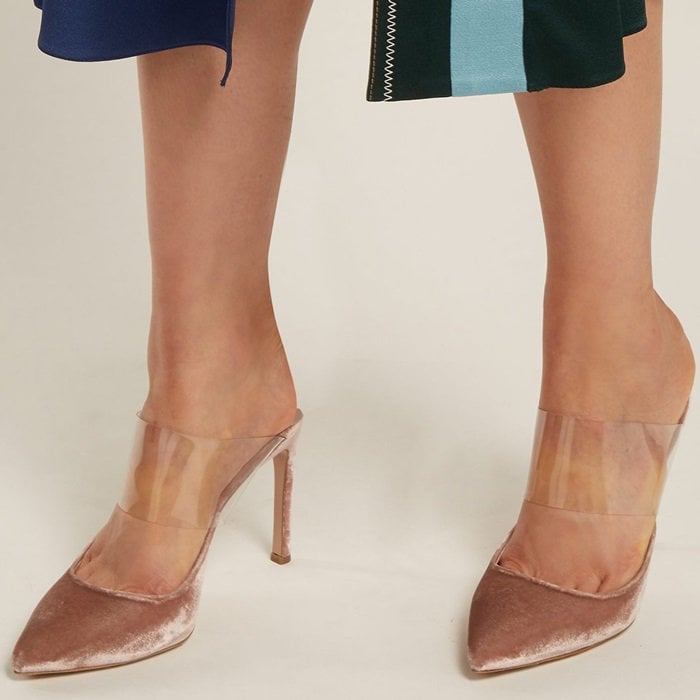 Pink Tara Velvet PVC Mules