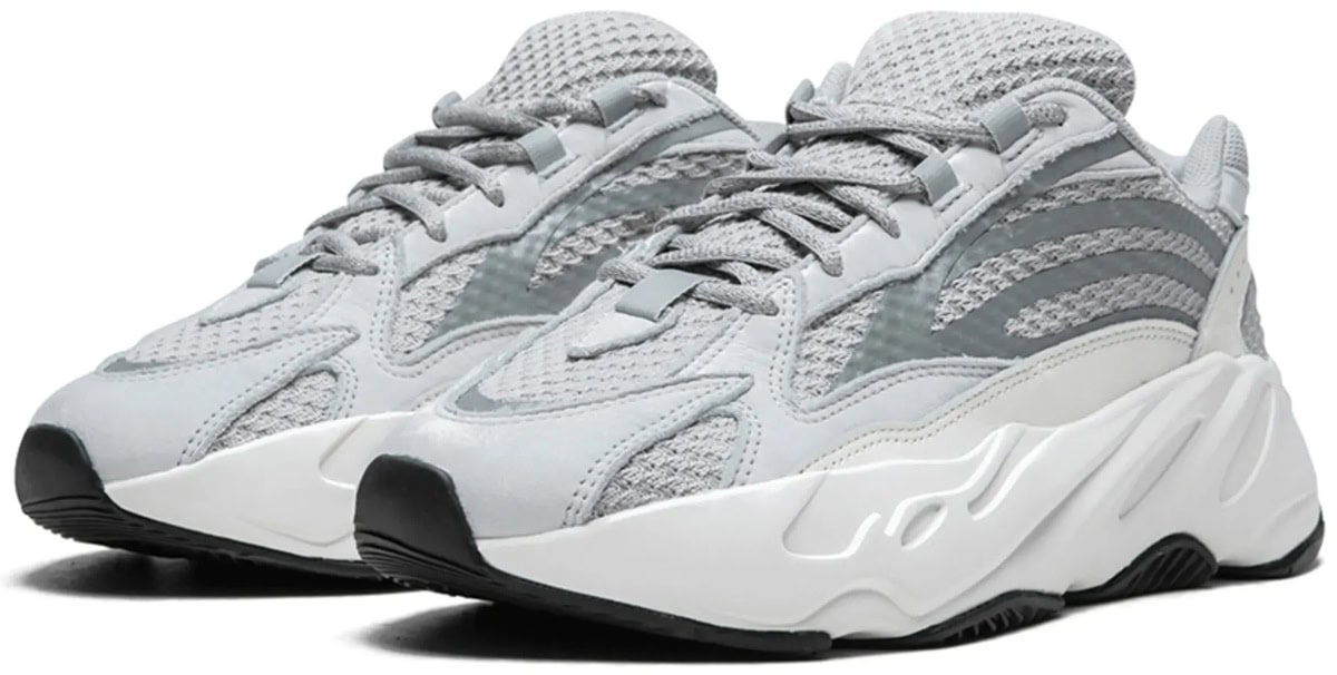 The Adidas Yeezy Boost 700 V2 “Static” combines layered mesh, suede, and reflective 3M detailing with a sculpted Boost-cushioned sole, making it one of the defining luxury “dad sneakers” of the late 2010s