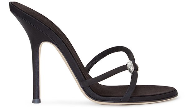 Black Satin Pauline Mule with Crystal Detail