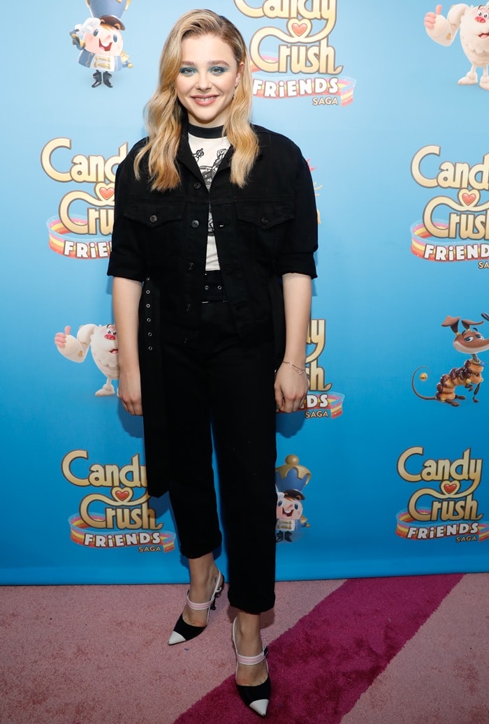 Chloë Grace Moretz rocks white and black spazzolato leather pointed-toe pumps by Prada