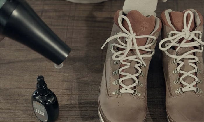 Using a hairdryer on a low setting helps speed up the drying process after waterproofing, ensuring your Timberlands are ready to wear without damaging the material