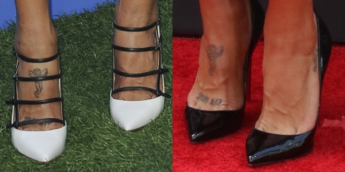 Jessica Szohr’s numeral and angel foot tattoos