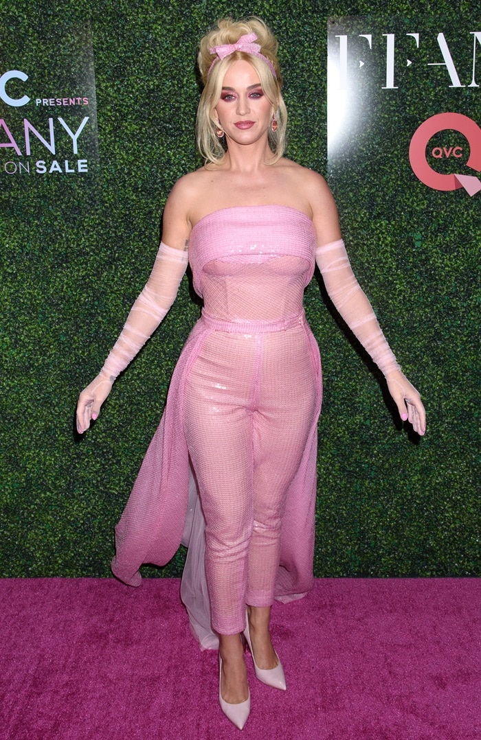 Katy Perry's chic sequined chiffon Shirley Temple jumpsuit from Galia Lahav