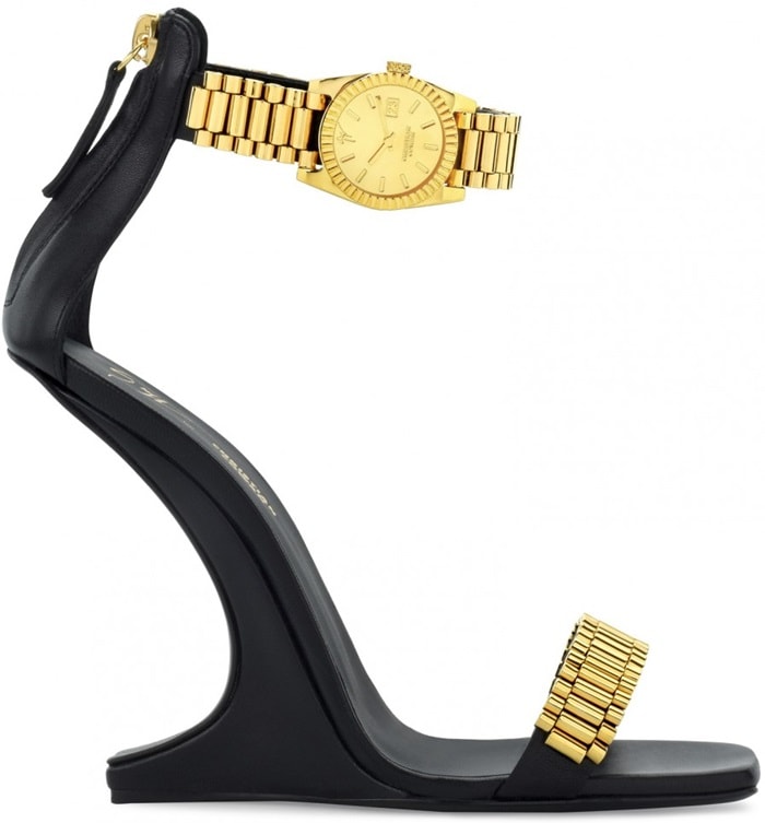 Black Sandals With Metal Watch Buckle-Fastening