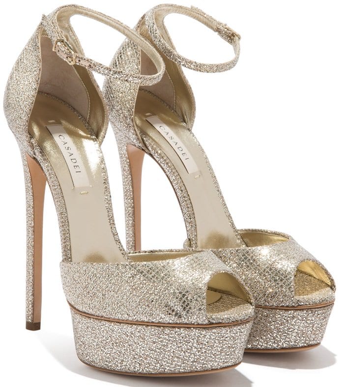 Platinum Glittering Flora Platform Peep-Toe Sandals