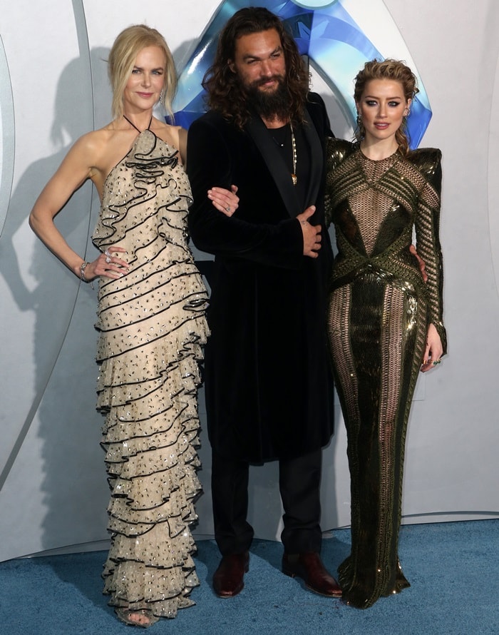 Nicole Kidman, Jason Momoa, and Amber Heard showcase their standout designer looks at the Aquaman premiere at the TCL Chinese Theatre in Los Angeles on December 12, 2018
