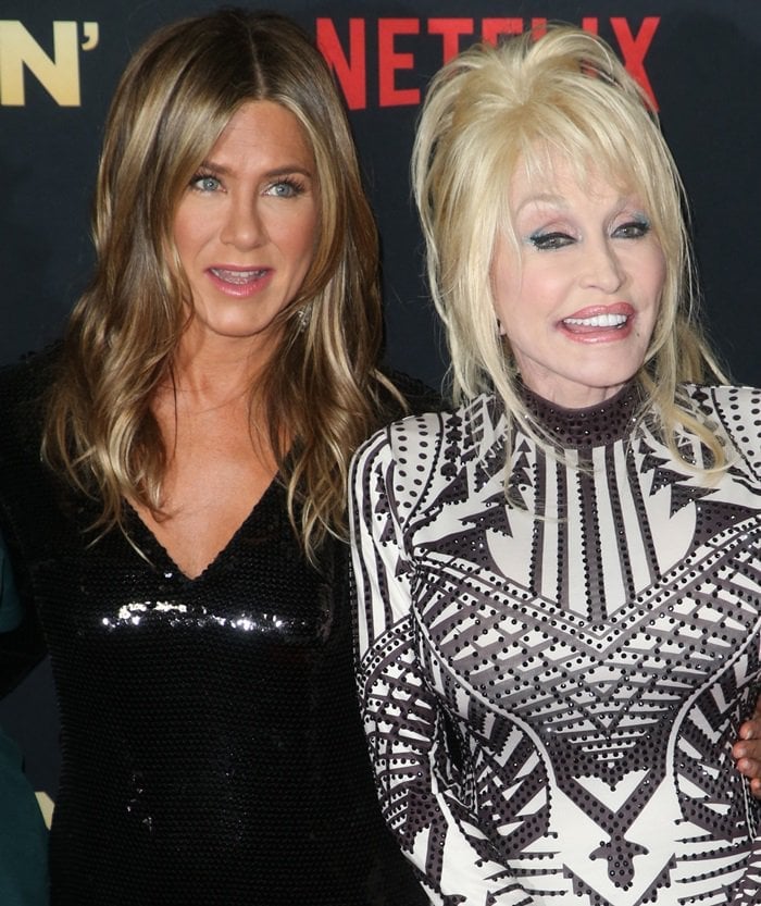 Jennifer Aniston was joined by Dolly Parton, who contributed original songs to the movie