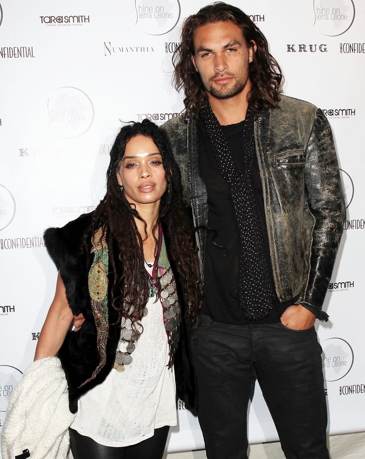 Lisa Bonet and Jason Momoa, who first met at a Los Angeles jazz club in 2005, display their signature bohemian style with layered textures, statement jewelry, and relaxed, edgy looks on the red carpet