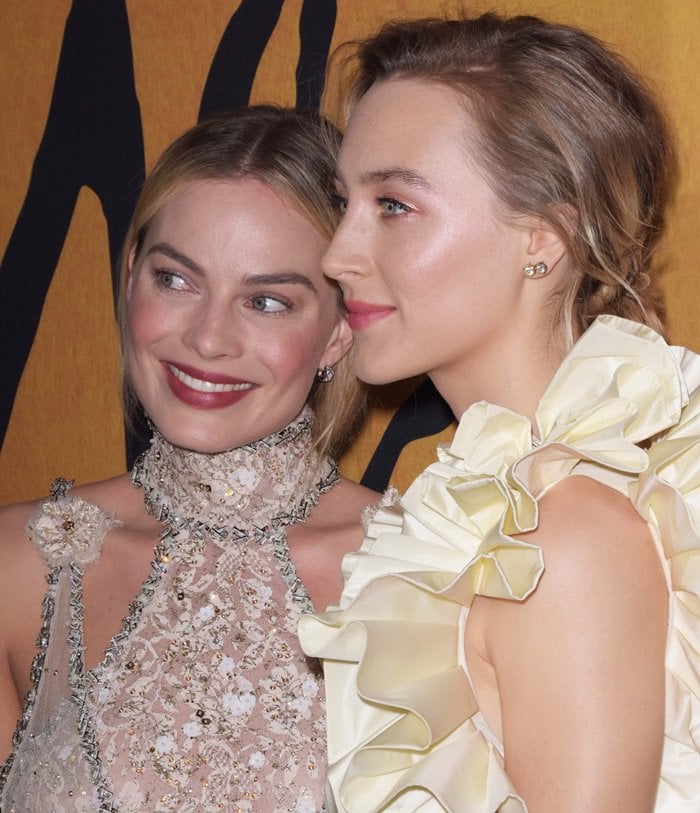 Margot Robbie's Chanel dress features flower-adorned shoulders and crystal-embellished lines