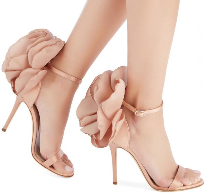 Pink Blooming Flower Peony Ankle Strap Sandals