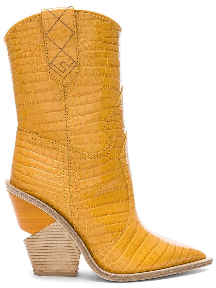 Fendi Notched-Heel Cowboy Boots in Ochre Leather