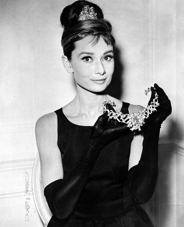 The diamond was at the center of a Jean Schlumberger diamond ribbon necklace for some promotional shots for Breakfast at Tiffany's
