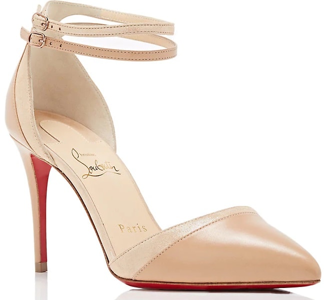 Crafted of beige nappa leather and suede lamé, Christian Louboutin's Uptown-Double pumps feature a pointed toe and a leg-lengthening stiletto heel