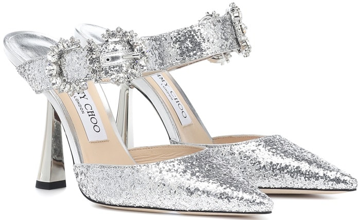 The Italian-made pair has been crafted with a backless silhouette defined by pointed toes and sharply angled, mirrored heels