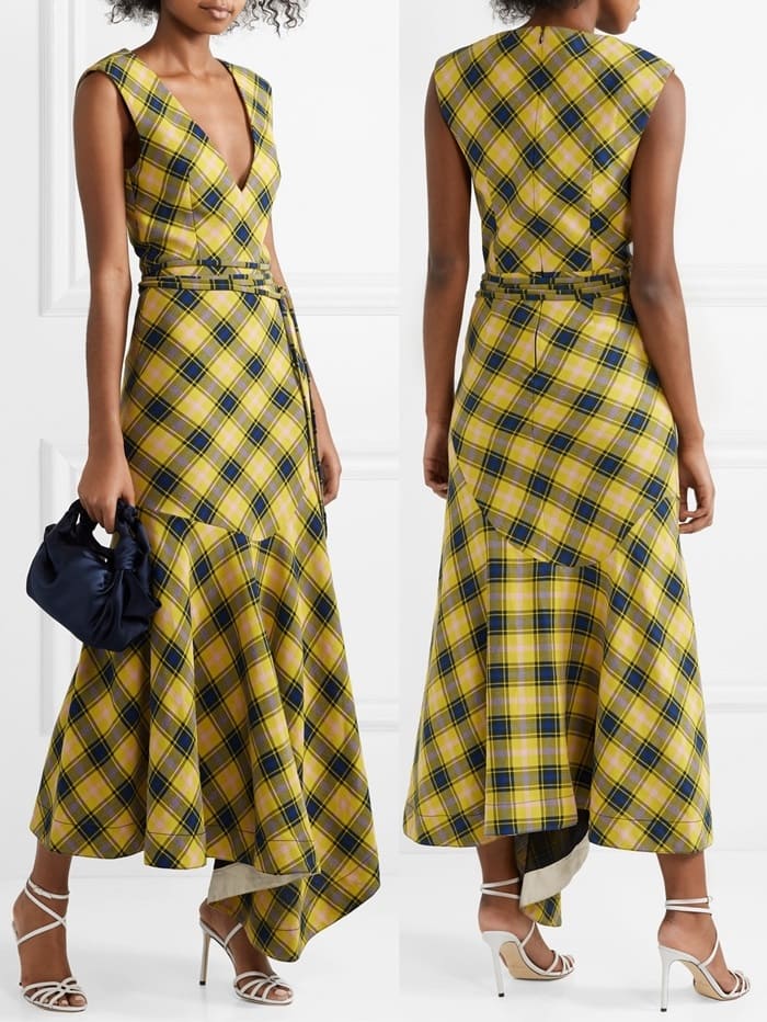 Made from checked cotton and wool-blend, this dress has a nipped-in waist and flouncy asymmetric hem that moves prettily with every step