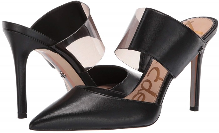 Black leather gives the Sam Edelman Hope a sharper contrast between its pointed pump-like toe and see-through PVC construction