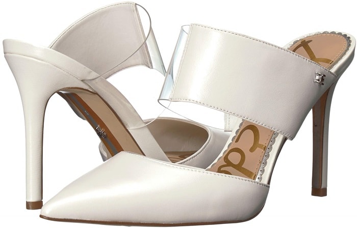 The white Hope mule shows Sam Edelman’s late-2010s take on the clear-shoe trend, balancing a wide leather strap with an almost invisible PVC panel