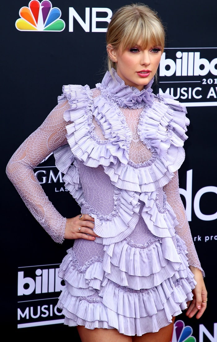 Taylor Swift's ruffled pleated mini dress from the Raisa Vanessa Cruise 2019 Collection