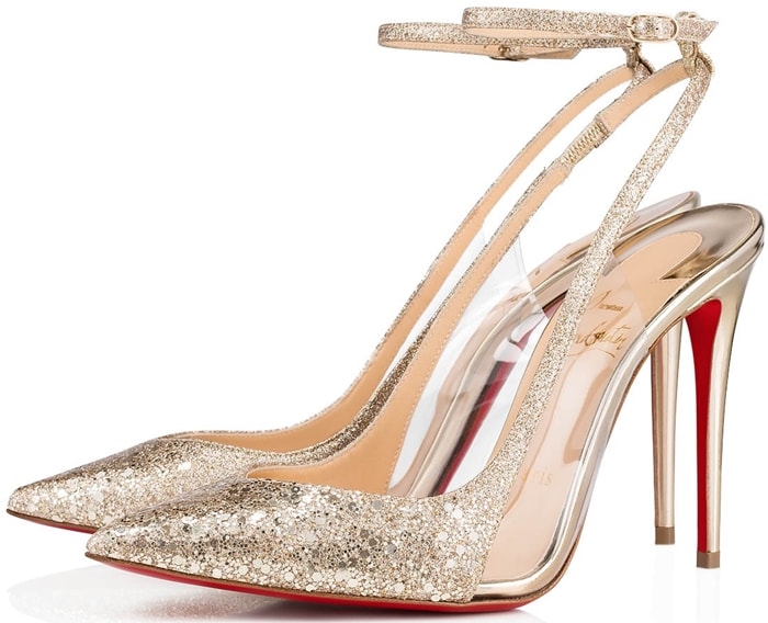Covered in shimmering champagne-toned glitter, this evening-ready Optichoc version transforms the sleek pump into a statement piece without sacrificing its sharp, streamlined profile
