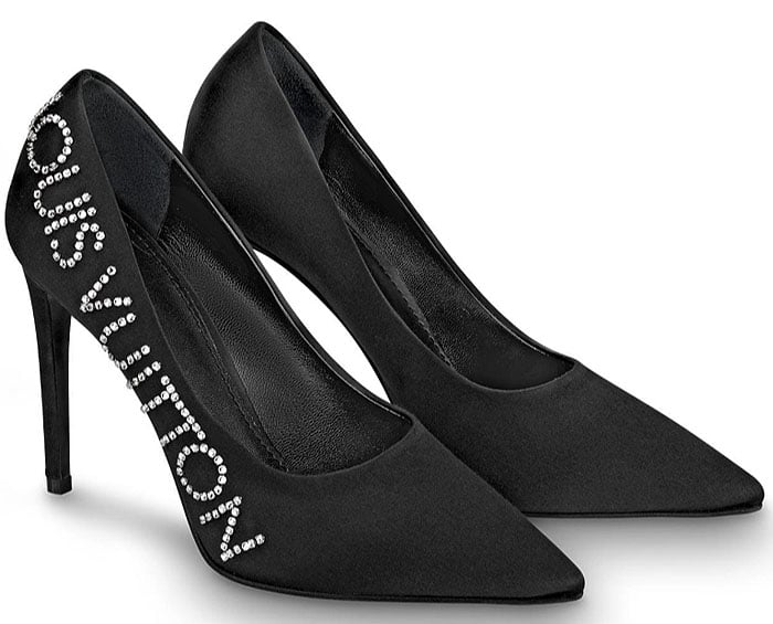 Louis Vuitton’s “Call Back” pumps pair a sharp pointed toe with a crystal-script heel, balancing clean lines with subtle branding