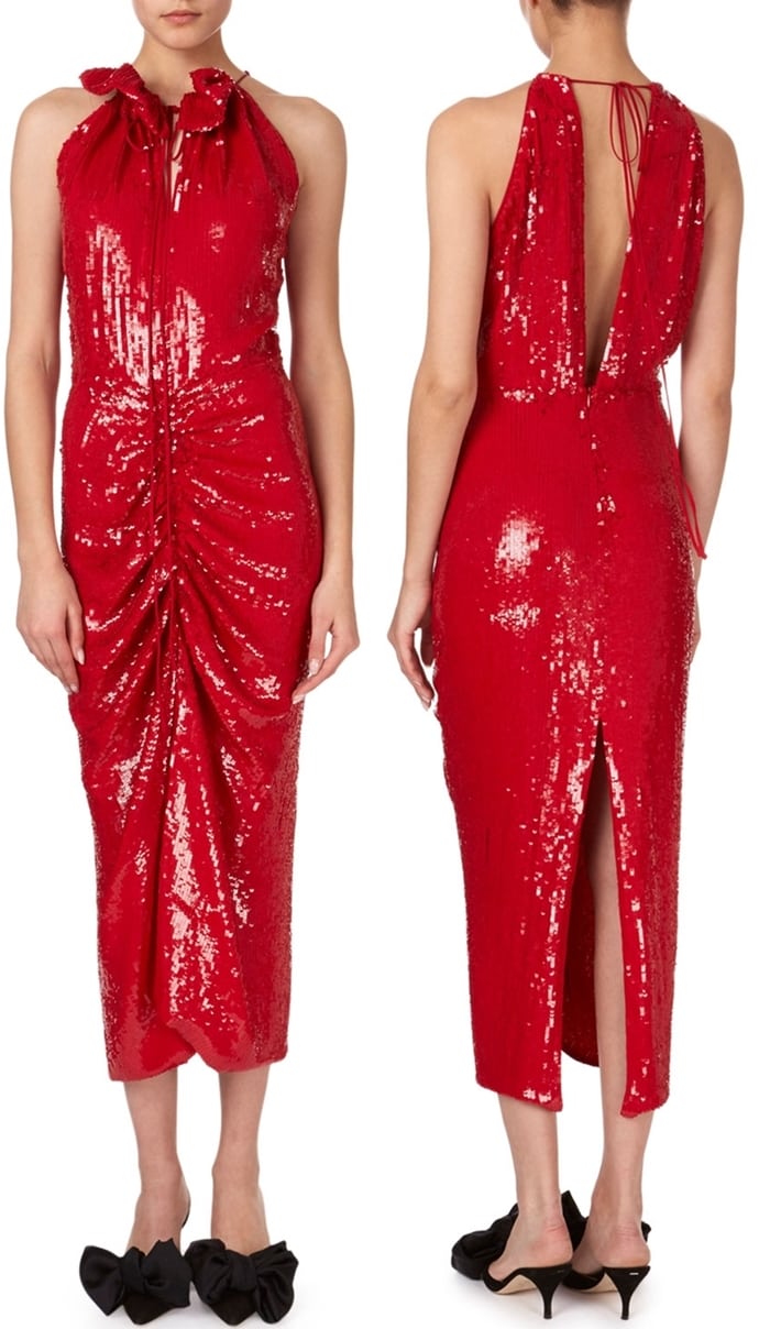 Magda Butrym Hilo Ruched Sequin Halter Midi Dress