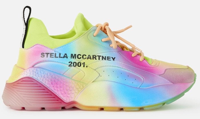Stella McCartney Eclypse sneakers feature a pastel rainbow gradient with oversized sculpted soles and chunky trail-inspired styling