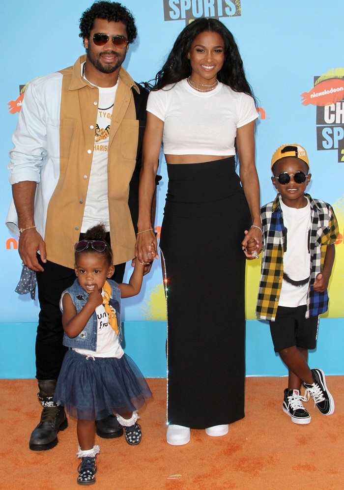 Ciara, Russell Wilson, Sienna Princess Wilson, and Future Zahir Wilburn attend the 2019 Kids’ Choice Sports Awards