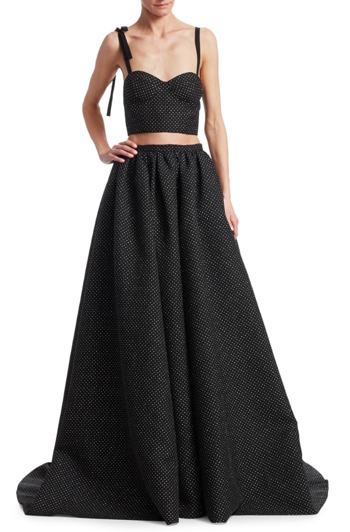 Rosie Assoulin Fall 2019 polka-dot bustier crop top and floor-length ball skirt