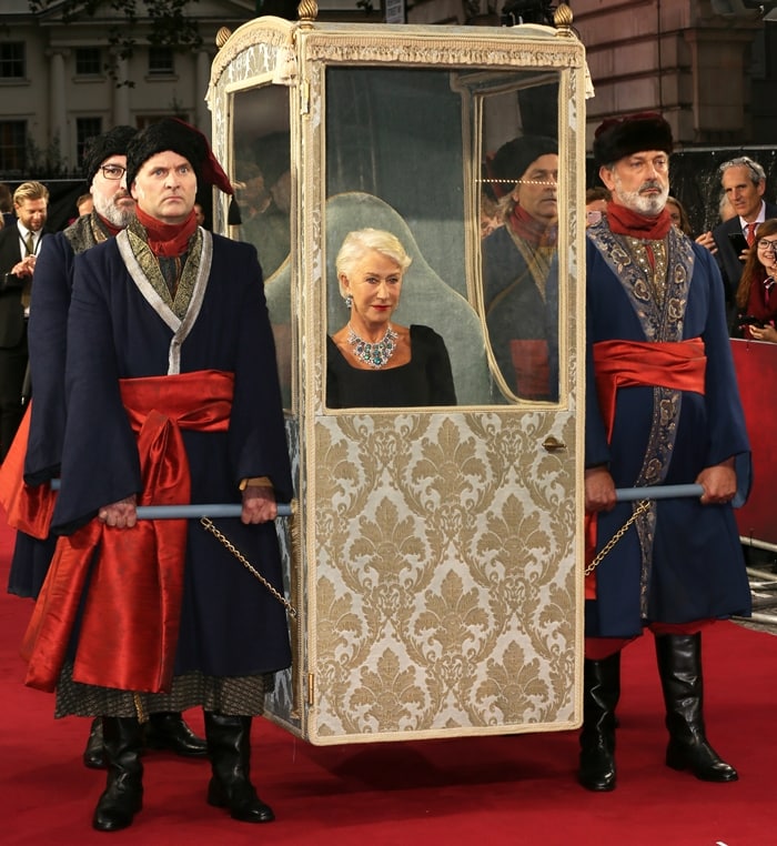Helen Mirren leaned into the royal drama of Catherine the Great with a theatrical sedan-chair entrance inspired by imperial court processions