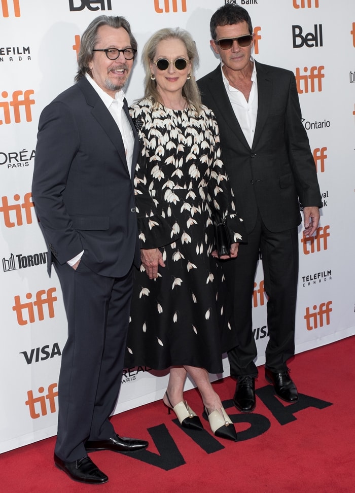 Gary Oldman, Antonio Banderas, and Meryl Streep at the 2019 Toronto International Film Festival premiere of The Laundromat