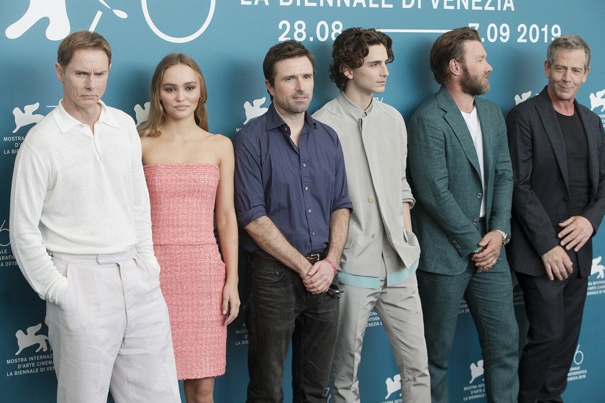 Sean Harris, Lily-Rose Depp, Tom Glynn-Carney, Director David Michôd, Timothée Chalamet, Joel Edgerton, and Ben Mendelsohn attend a photo call for "The King" held during the 76th annual Venice Film Festival