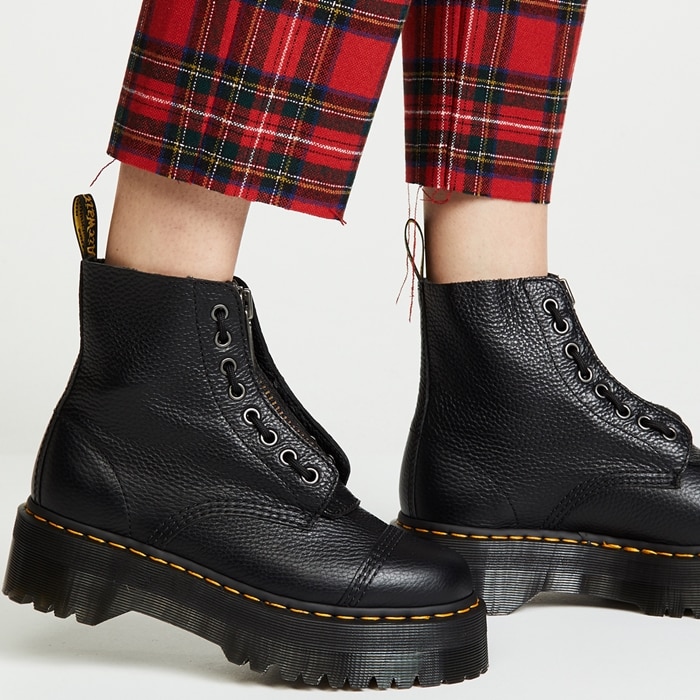 Dr. Martens Sinclair Quad retro boots with red tartan tailored drop trousers
