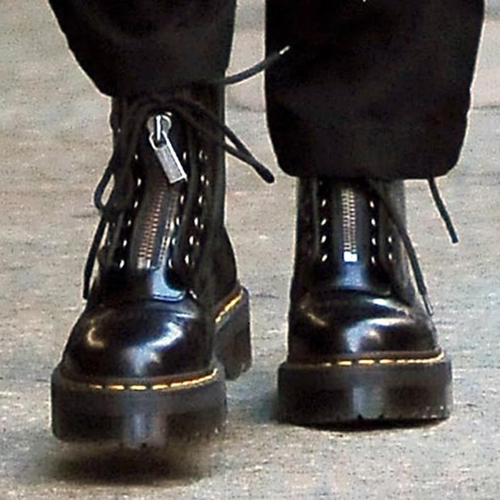 A close up of Kendall Jenner's Dr. Martens boots