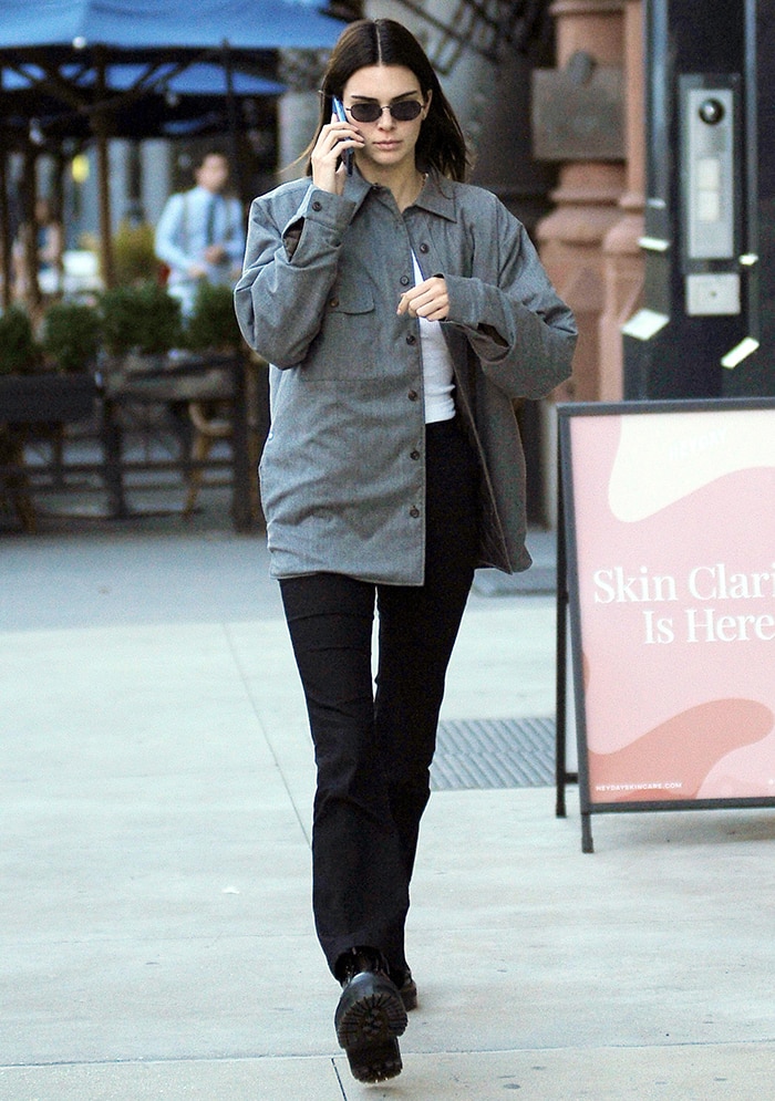 Kendall Jenner wears a pair of Dr. Martens boots while out and about in New York City on October 18, 2019