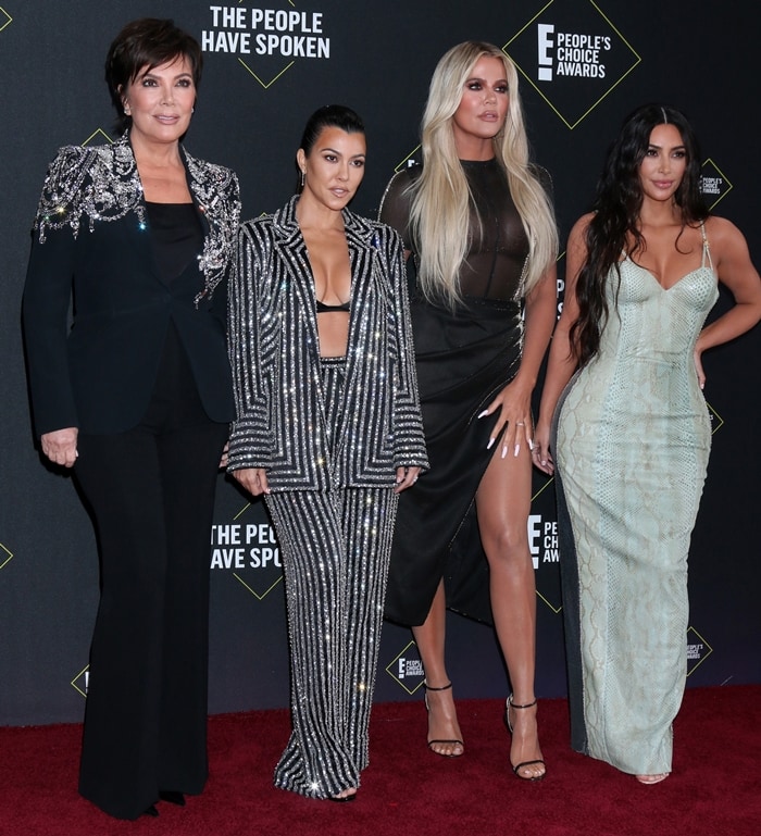Kim, Kourtney, and Khloé Kardashian along with mom Kris Jenner at the 2019 E! People’s Choice Awards