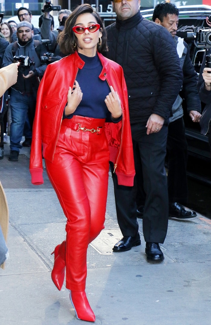 Naomi Scott rocks Pierre Hardy ‘Alpha’ boots for her appearance on Good Morning America
