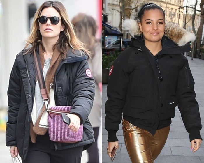 Rachel Bilson with the Canada Goose logo on her left arm and singer-songwriter Mabel McVey with the patch on her right arm