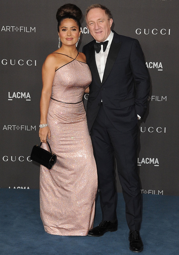 Salma Hayek and her husband, François-Henri Pinault, make a sleek pair at the 2019 LACMA Art + Film Gala, with Salma glowing in custom Gucci