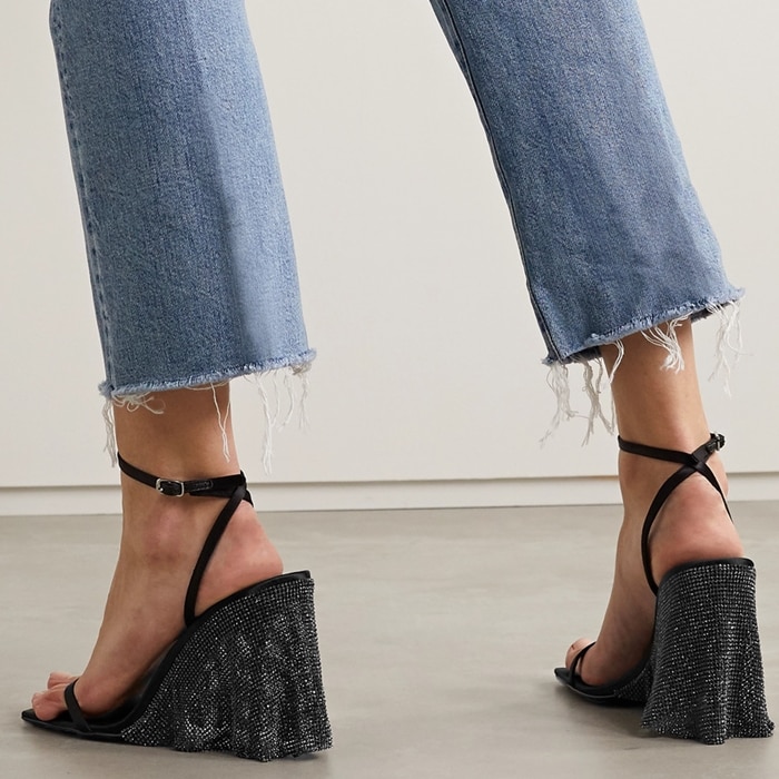 These strappy Blake sandals have an open square toe and dazzling crystals blanketing the heel