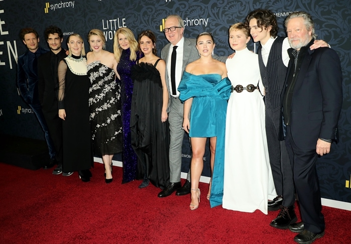 James Norton, Louis Garrel, Saoirse Ronan, Greta Gerwig, Laura Dern, Emma Watson, Tracy Letts, Florence Pugh, Eliza Scanlen, Timothée Chalamet, Chris Cooper at the premiere of Little Women