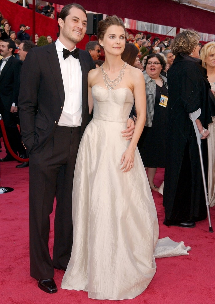 Keri Russell attends the 80th Annual Academy Awards with then-husband Shane Deary, wearing a delicate strapless Nina Ricci organza gown accented by a vintage-inspired H. Stern diamond necklace, at The Highlands in Hollywood on February 24, 2008