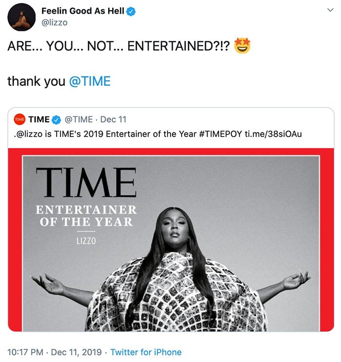 Time names Lizzo its 2019 Entertainer of the Year
