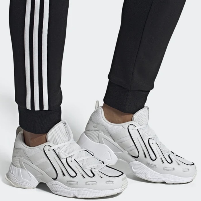 The adidas Originals EQT Gazelle in Triple White combines a chunky retro sole with layered mesh and leather panels, giving the sneaker its distinctive late-’90s-inspired profile