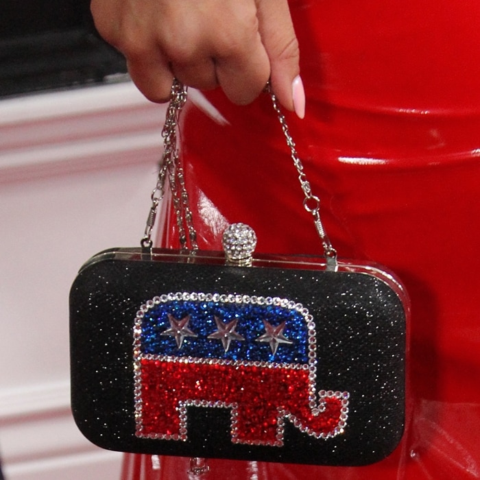 Joy Villa's black clutch is bedazzled with the Republican Party's elephant