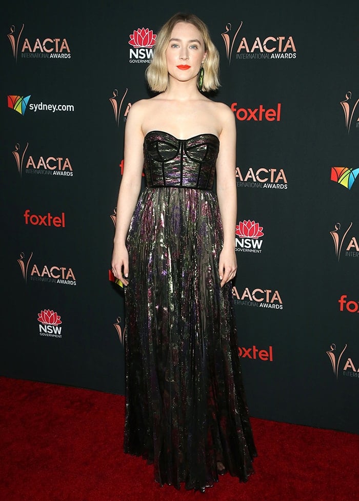 Saoirse Ronan in a black metallic Ralph and Russo Couture gown at the 2020 AACTA International Awards