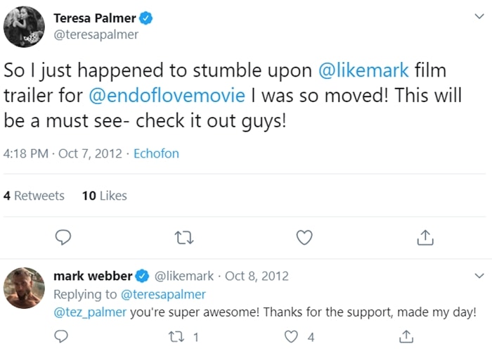 The tweets that started Teresa Palmer and Mark Webber's relationship