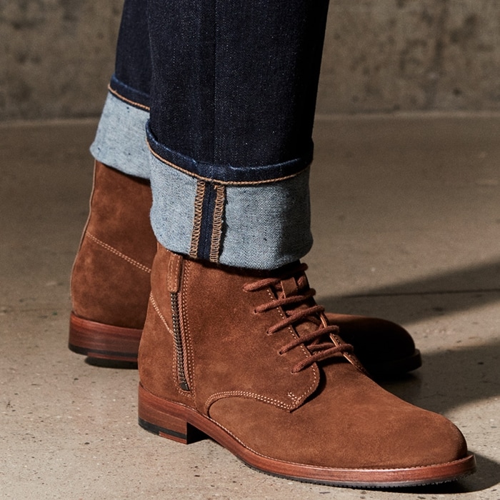 Aquatalia Vladimir suede ankle boots, showcasing their rich texture