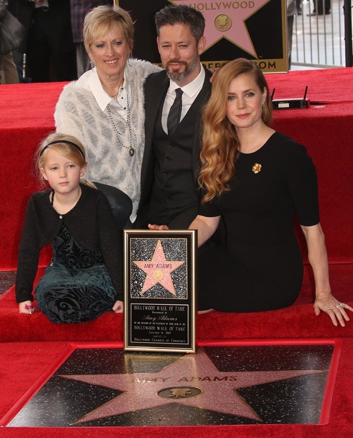 Amy Adams with her mother Kathryn Adams, husband Darren Le Gallo, and daughter Aviana Le Gallo attend the ceremony honoring Amy Adams with a star on the Hollywood Walk of Fame
