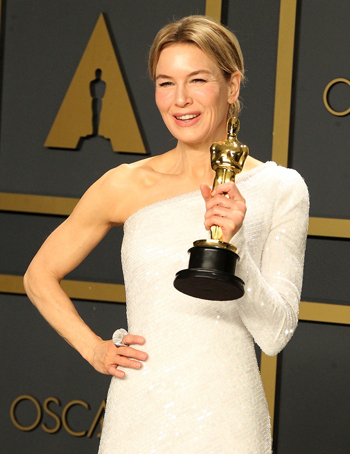 Renée Zellweger wins her first Oscar Best Actress trophy during the 2020 Academy Awards on February 9, 2020